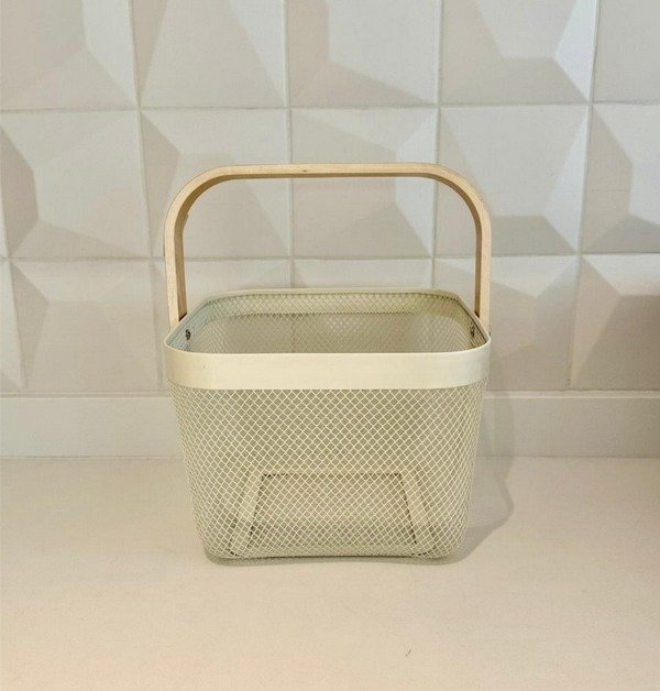 Producto - Canasto Blanco con asa de madera Chico