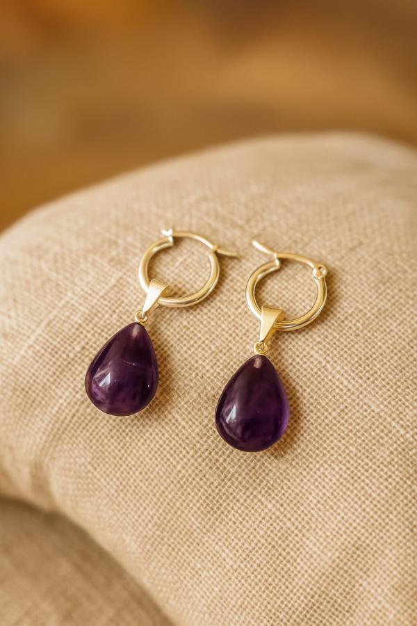 Producto - Aros de Amatista- Acero Blanco