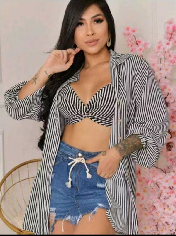 Producto - Conjunto de camisa y short a rayas importado