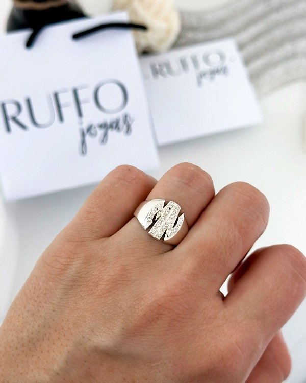 Producto - Anillo sello iniciales con piedras en plata 925