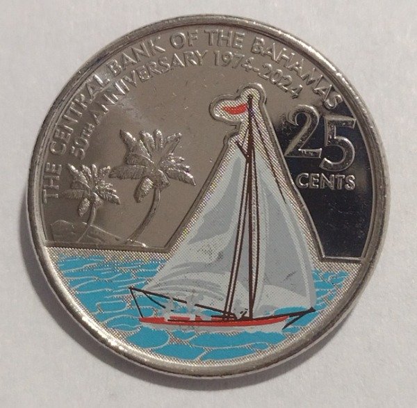 Producto - Bahamas 25 cents 2024 (color) 50 aniversario Banco Central - 0