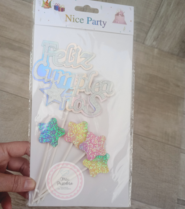 Producto - Cake Topper "Feliz Cumpleaños con estrellas"