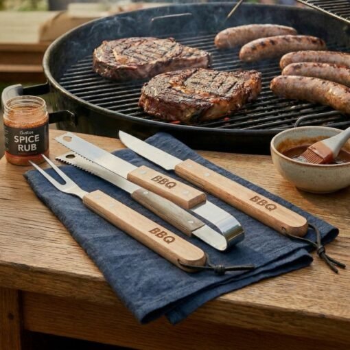 Producto - Kit Asador x3 piezas con mango de madera en blister
