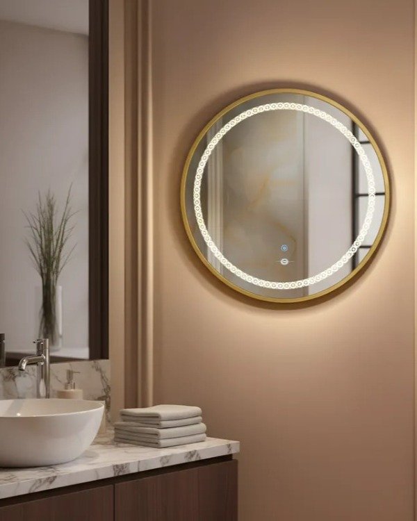 Producto - Espejo De Baño De 60cm Con Marco De Aluminio- Luz Led