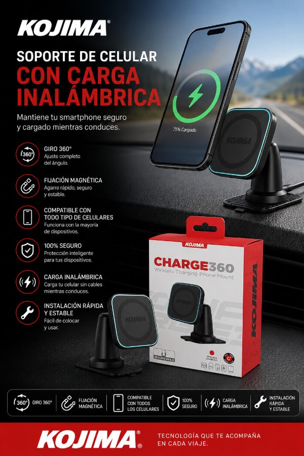 Producto - Soporte Celular Charge 360 Kojima con Carga Inalámbrica