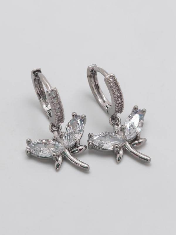 Producto - Aros acero quirurgico argollita strass colgante libélula gema