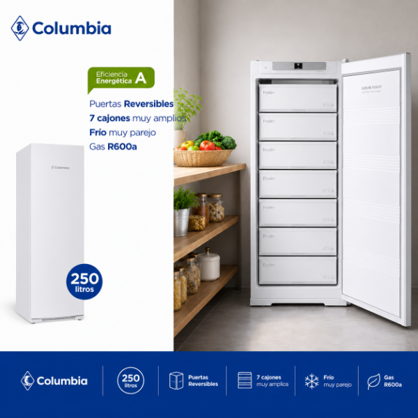 Producto - FREEZER VERTICAL COLUMBIA CFV25/9 250 LTS PUERTA REVERSIBLE