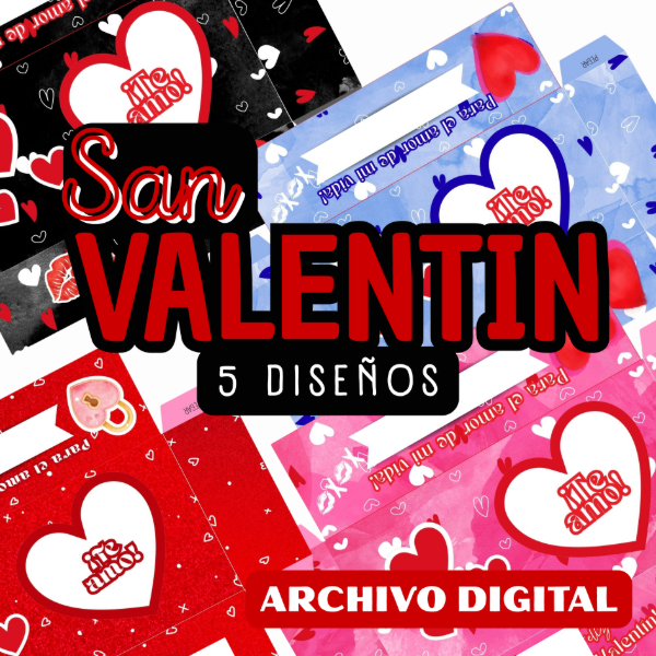 Producto - PACK x5 diseños Caja Bombón - San Valentín Te amo