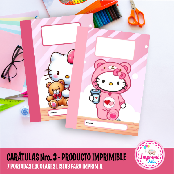 Producto - Carátulas Kitty Imprimibles Carpeta Nro. 3 Separadores Escolares Hello Kitty
