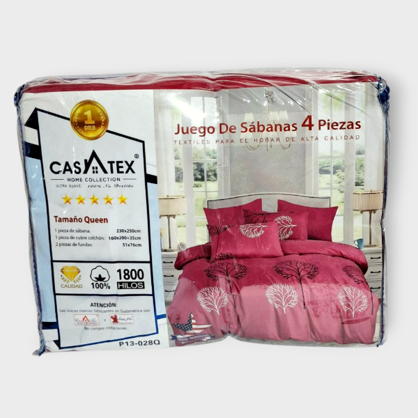Producto - Juego de Sábanas 2 1/2 plazas Casatex 1800 hilos Fucsia árbol