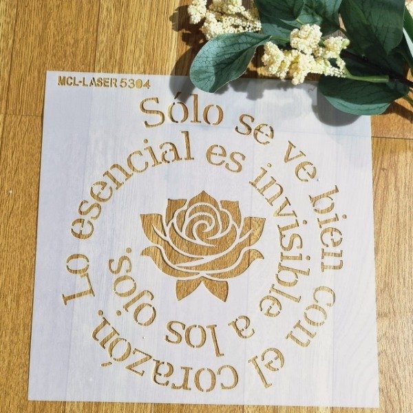 Producto - St 5304 de 20x20 cm Stencil Frase y flor