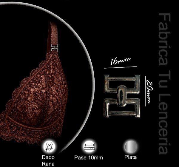 Producto - Herraje Dado Rana. Pase: 12mm (1 unidad). Niquel/ plateado