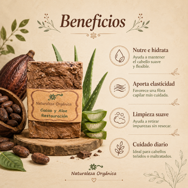 Producto - Champú Sólido Cacao y Aloe Restauración - para Cabellos Teñidos o Dañados - 1