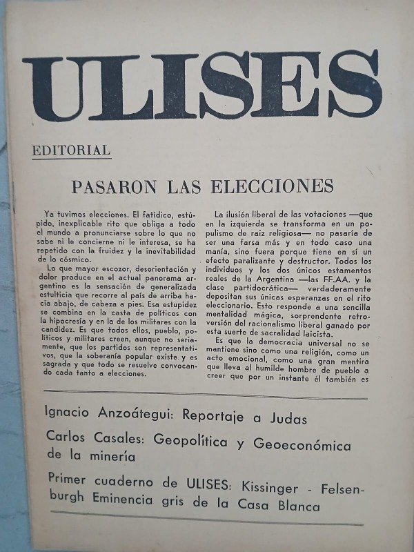 Producto - REVISTA ULISES  PASARON LAS ELECCIONES