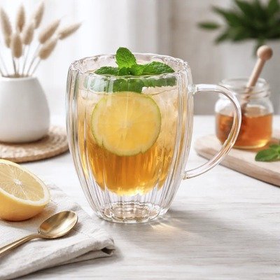 Producto - Taza vidrio doble Acanalado 450ml