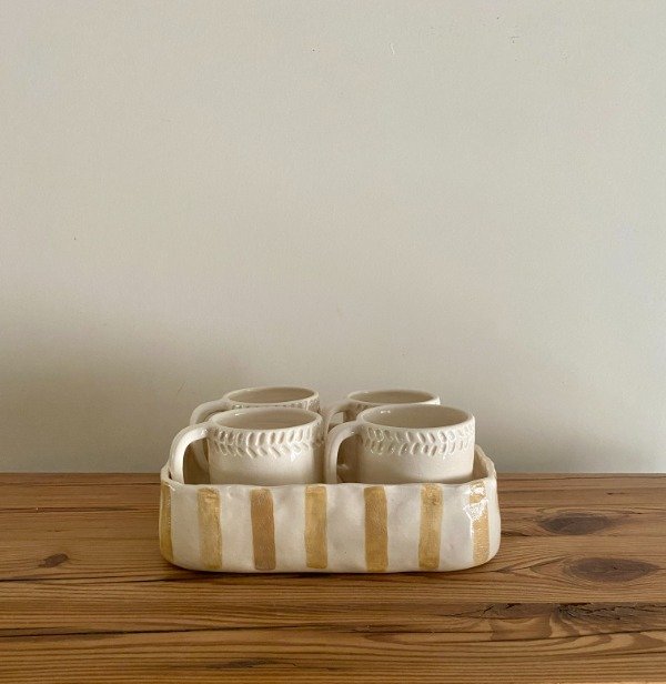 Producto - Fuente Rectangular Rayas mostaza. Tamaño grande - ENTREGA INMEDIATA