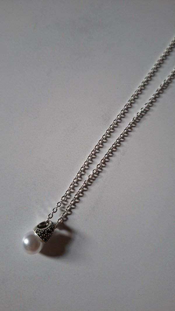 Producto - Cadena de acero blanco lady perla 45cm