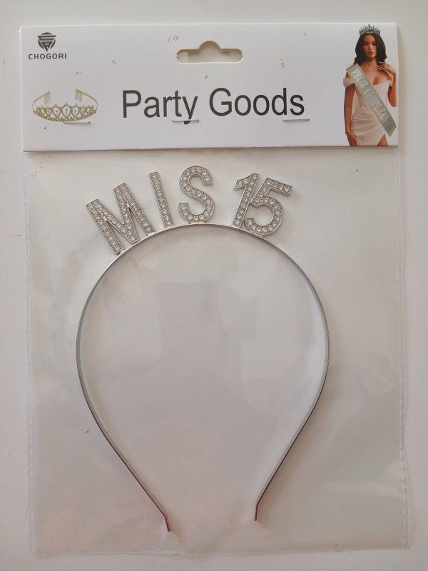 Producto - Vincha c/Strass Metal DELUXA "MIS 15AÑOS" Plata