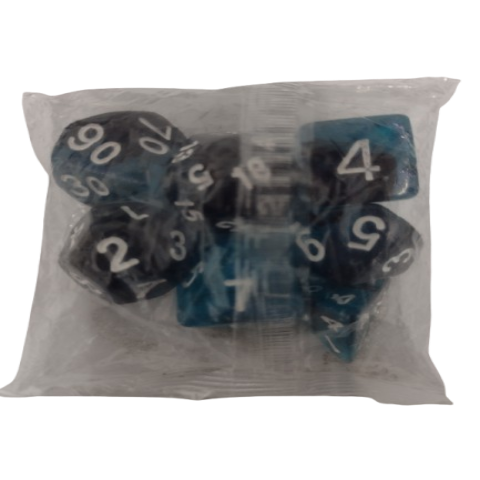 Producto - Set de 7 Dados - Azul y Violeta Glitter