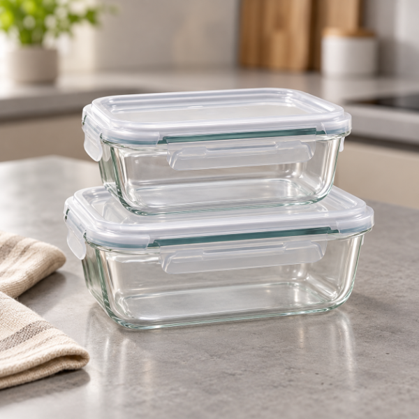 Producto - SET DE 2 RECIPIENTES RIGOLLEAU HERMETICOS RECTANGULARES DE VIDRIO - 1