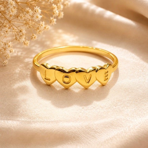 Producto - Anillo corazones Love en Plata 925 Dorado