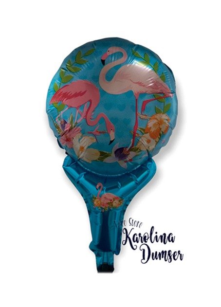 Producto - Globo Bastón Flamenco Fondo Corazones Fucsia/Turquesa