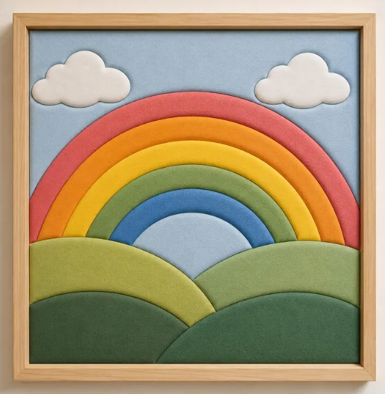 Producto - Kit Arcoiris con bastidor Patchwork sin Costura Telas Tonos surtidos