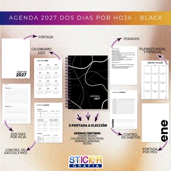 Producto - Agenda 2027 Dos Días por Hoja Black