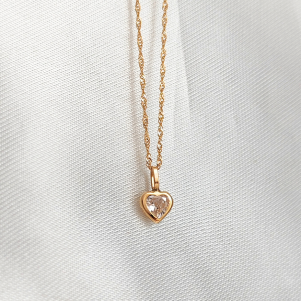 Producto - Conjunto Cadena y dije Punto de luz Corazón Blanco 5mm oro 18kt - 1