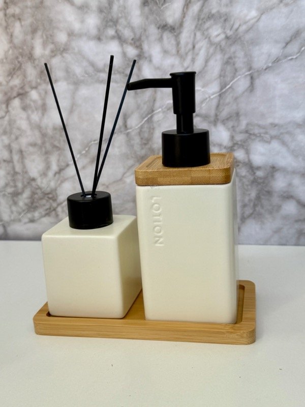 Producto - SET DE DIFUSOR Y DISPENSER DE CERAMICA NATURAL