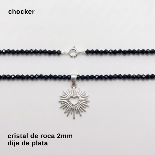 Producto - CHO #FP - Chocker cristal de roca continuo 2mm y dije de plata corazón (DOLAR)