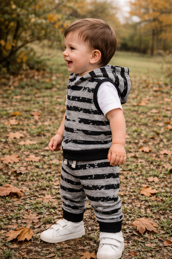 Producto - Chaleco con capucha y babucha rayas