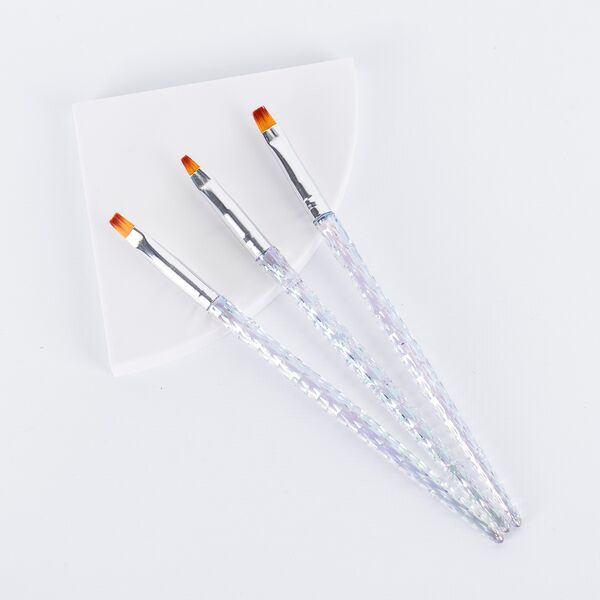 Producto - Set de 3 Pinceles para Uñas de Gel con Mango Cristalino
