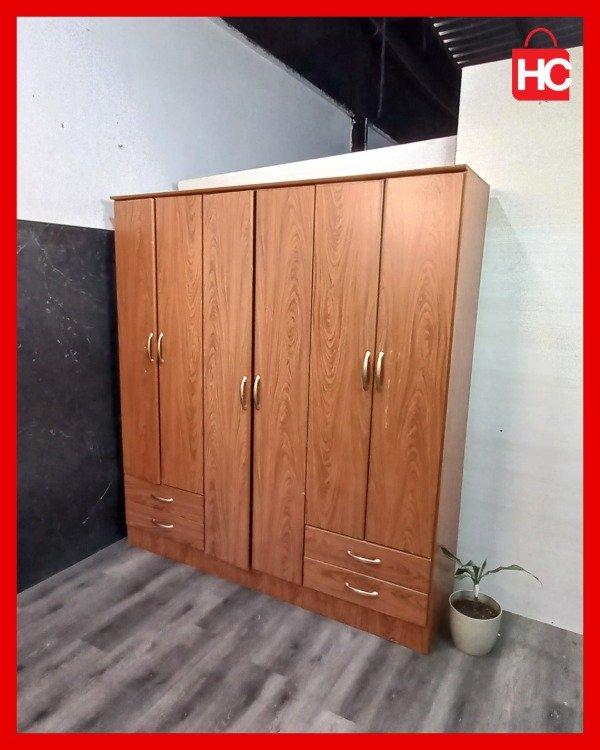 Producto - Placard ropero de 6 puertas y 4 cajones en melamina tono madera - 1