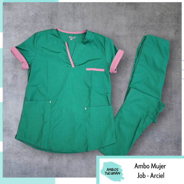 Producto - Ambo Job Verde Detalle Rosa