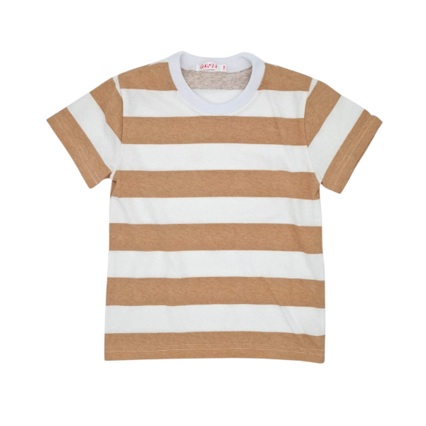 Remera Discontinua. Rayas Beige