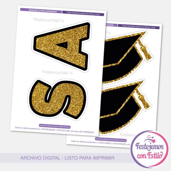 Producto - Banderin Letras Imprimible Egresados Dorado - 1