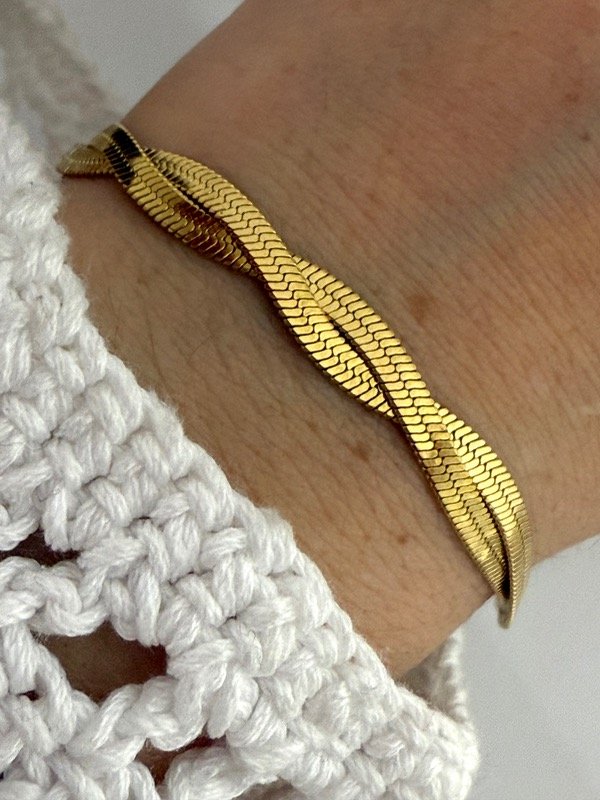 Producto - PD125 Pulsera trenzada acero dorado 18 + 5 cm