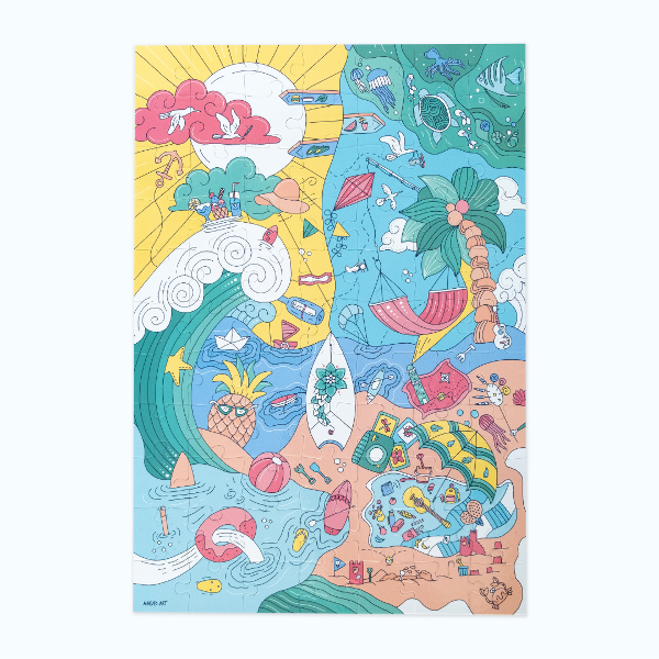 Producto - Puzzle Bifaz Playero 77 piezas para colorear - Macuco Art