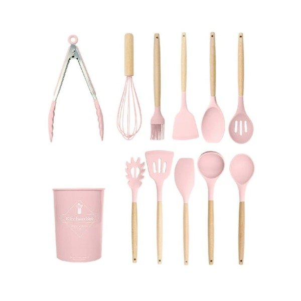 Producto - Juego de utensilios de  Silicona mango madera Set 12 piesas