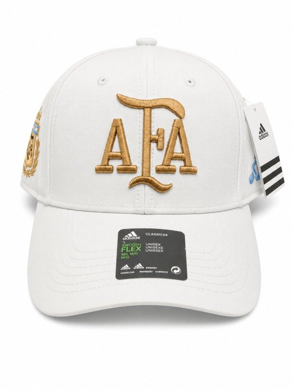 Producto - Afa mundial argentina blanco con logotipo dorado con abrojo