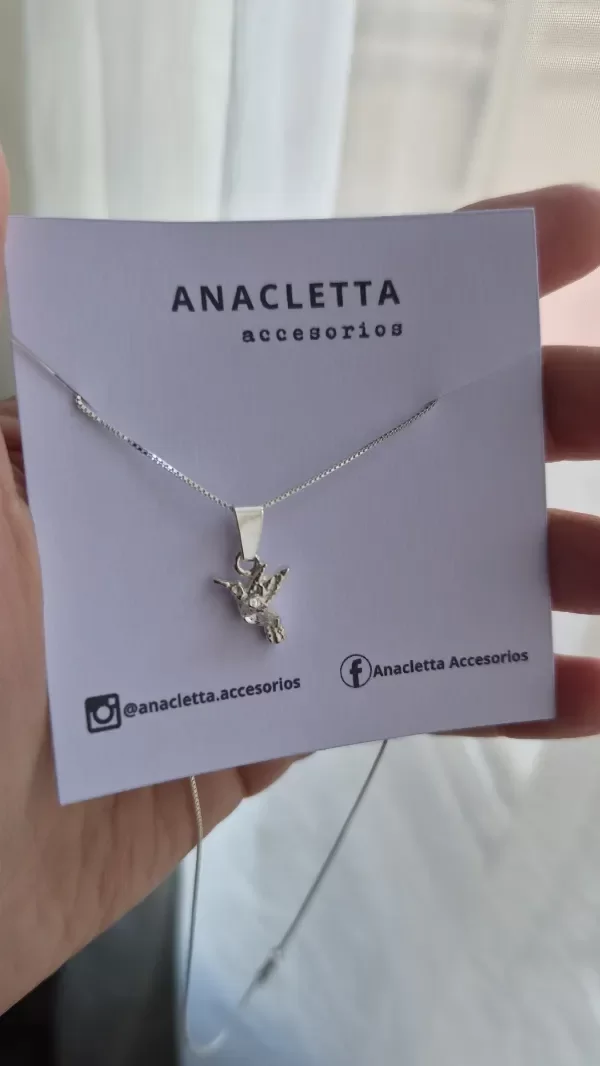 Producto - Gargantilla colibri con cubic blanco peque 40cm plata 925