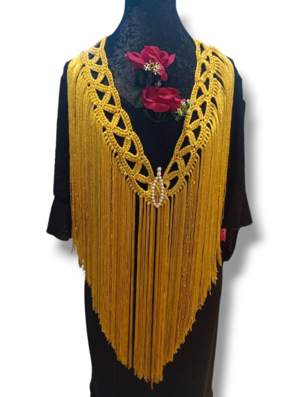 Producto - Tira De Flecos De Seda Para Escote Zig Zag Dorado PRE VENTA