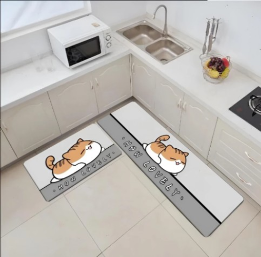 Producto - Set Alfombras Antideslizantes X2 Goma Grande Y Chica Gatito