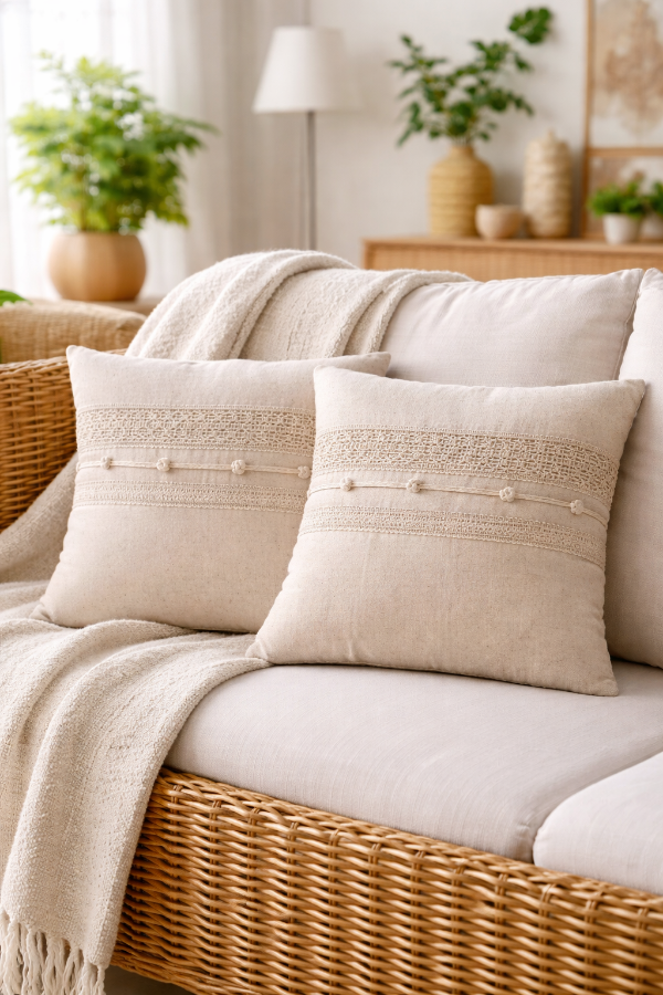 Producto - Funda de almohadon deco con puntilla 45 x 45 CM