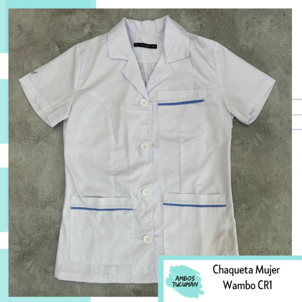 Producto - Chaqueta con Botones - Blanca detalle Celeste (CR1)