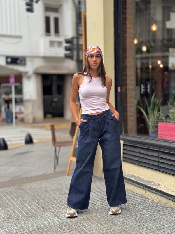 Producto - PANTALON PINZADO AZUL WIDE LEG