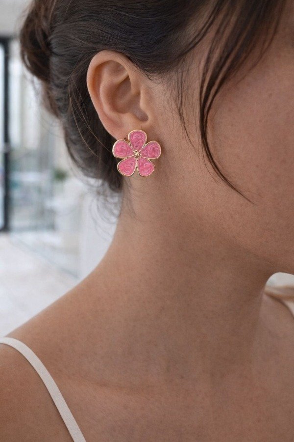 Producto - Aro Flor Rosa Acero Dorado