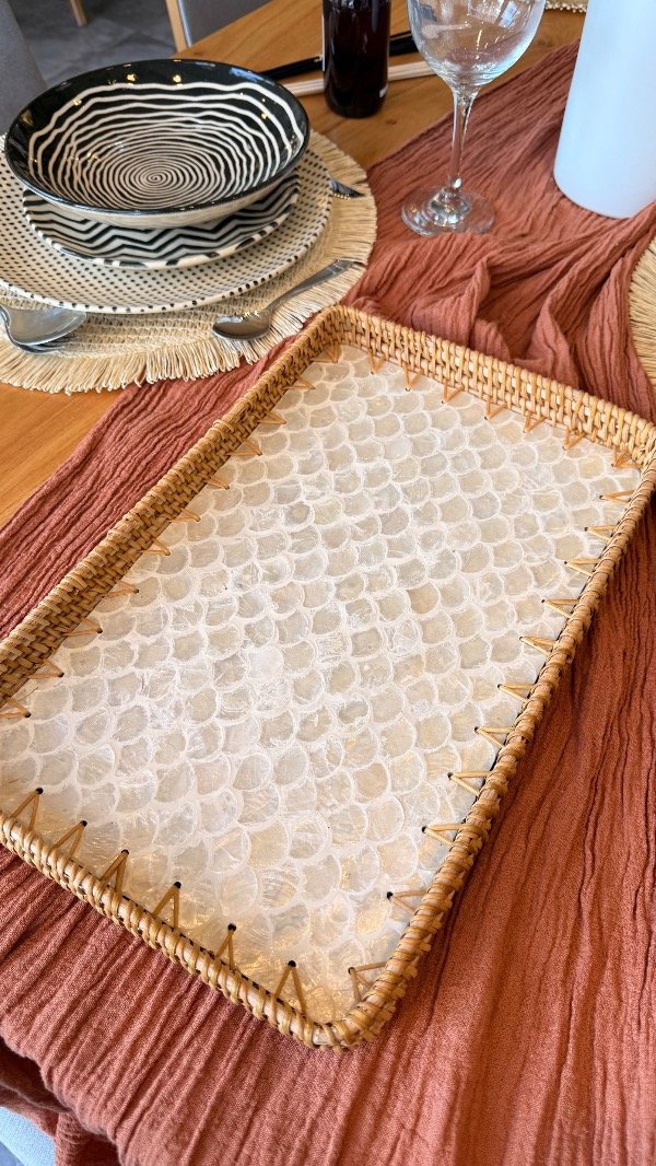 Producto - Bandeja rectangular nácar pez 35 x 21cm