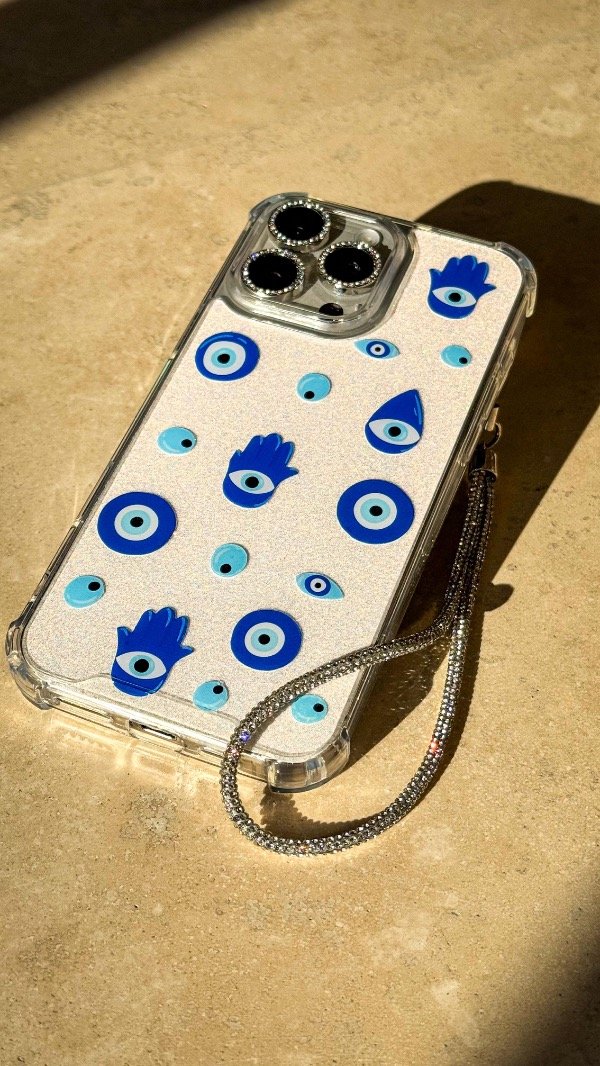 Producto - Case mix ojo turco + filmina blanca glitter (sin colgante)